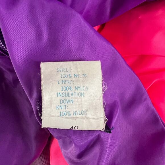 Vintage Columbia Reversible Down Puffer Jacket L Purple Pink 90s Ski Coat Retro - Picture 11 of 15